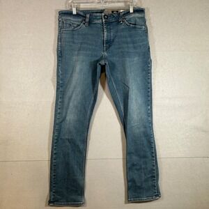 Volcom Men's 34 Vorta Jeans Slim Straight Leg Blue Denim